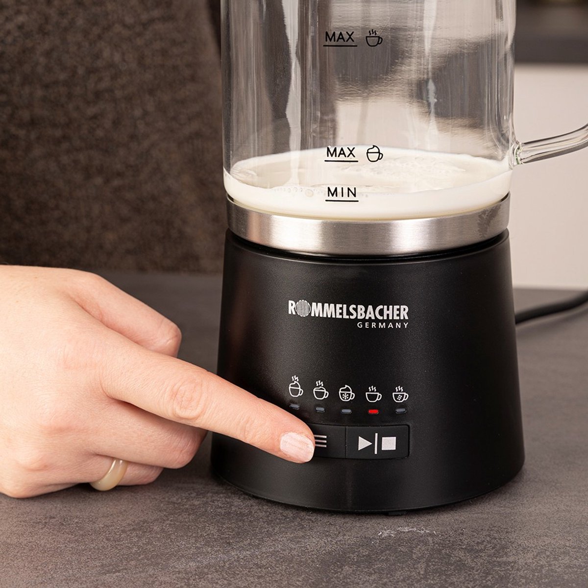 ROMMELSBACHER MS 625 Melkopschuimer met Glazen Kan, 5 Programma's voor Cappuccino, Latte Macchiato, Chocolademelk, Geschikt voor Plantaardige Melk, Testsieger ETM 2026 — cadeau in Kookcadeaus - foto 2