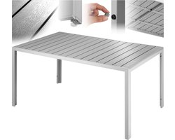 tectake® - Tuintafel 150 x 90 x 74,5 cm - Weerbestendig, eenvoudige montage - Verstelbare pootjes - Aluminium frame met kunststof tafelblad - zilvergrijs