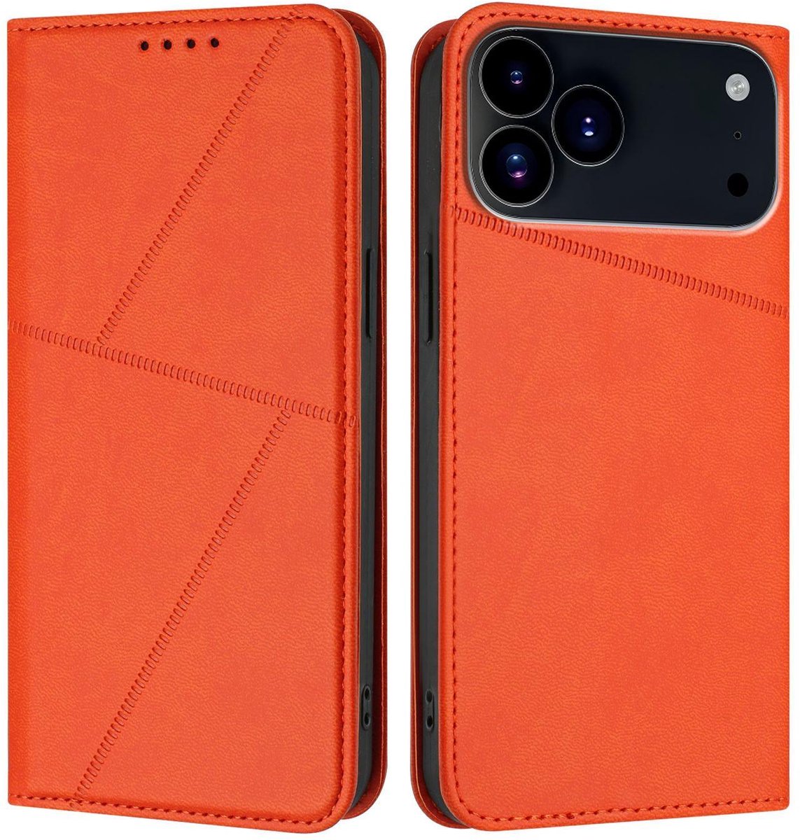 Mobigear Telefoonhoesje geschikt voor Apple iPhone 17 Pro Max Hoesje | Mobigear Frosted Flip Bookcase Portemonnee | Pasjeshouder voor 2 Pasjes | Telefoonhoesje voor Pinpas / OV Kaart / Rijbewijs - Oranje