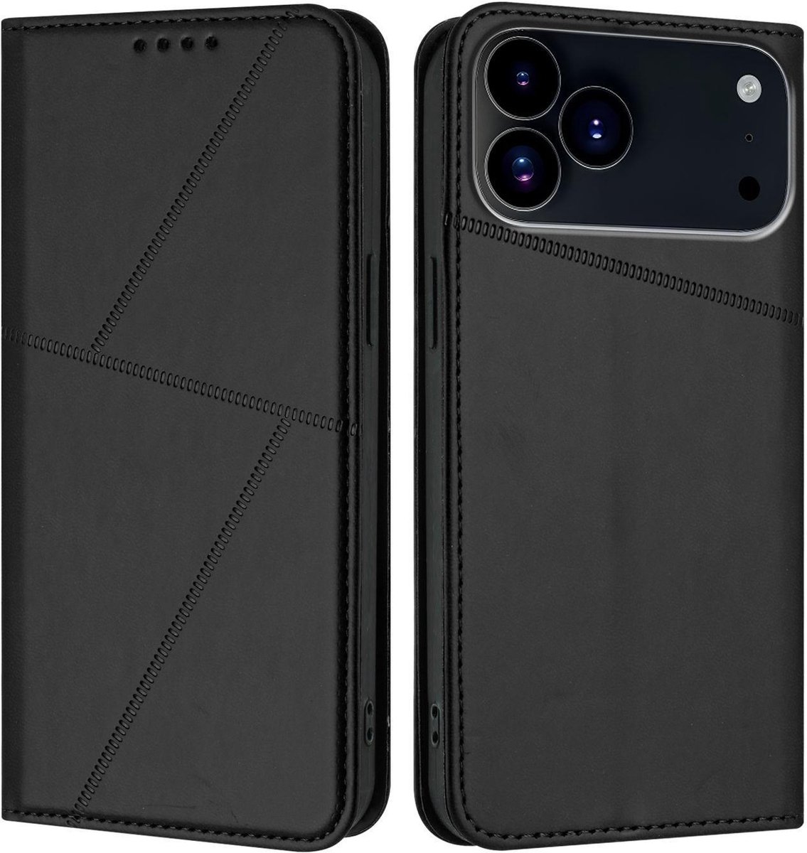 Mobigear Telefoonhoesje geschikt voor Apple iPhone 17 Pro Max Hoesje | Mobigear Frosted Flip Bookcase Portemonnee | Pasjeshouder voor 2 Pasjes | Telefoonhoesje voor Pinpas / OV Kaart / Rijbewijs - Zwart