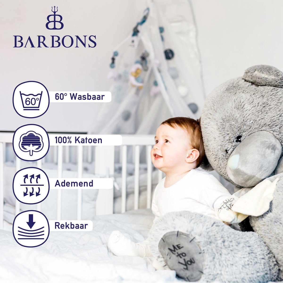 Barbons hoeslaken 70x140 - 60x120 hoeslakens ledikant Baby - 100% Katoen - Babybedje Wit Set van 2 – foto 3