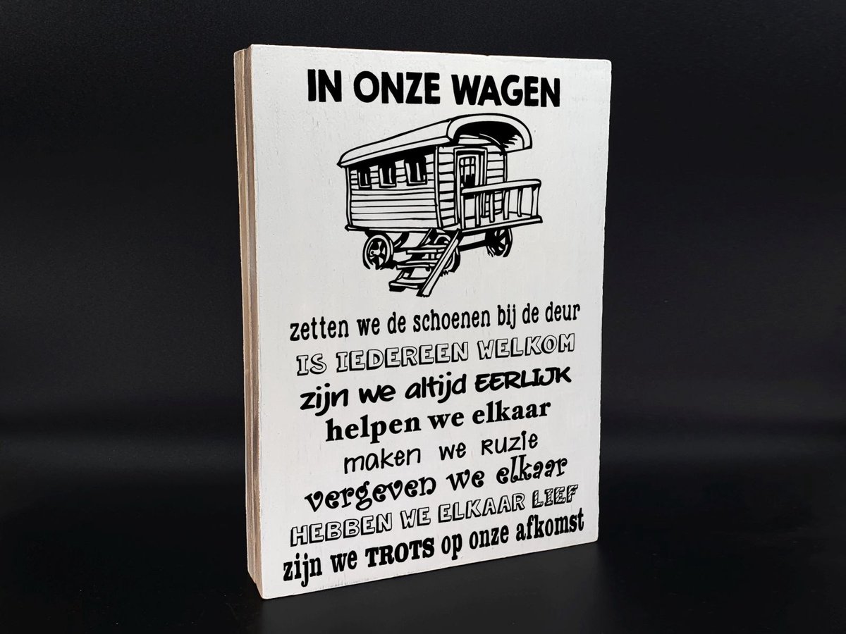 tekstblok in onze wagen wit 25x18cm