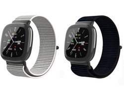Strap-it Bundel van 2 Nylon banden - Zwart & Zeeschelp - Geschikt voor Fitbit Versa 3 / Versa 4 / Sense 2 - Geweven Nylon band - Zachte Nylon band - Horlogeband / Polsband / Armband