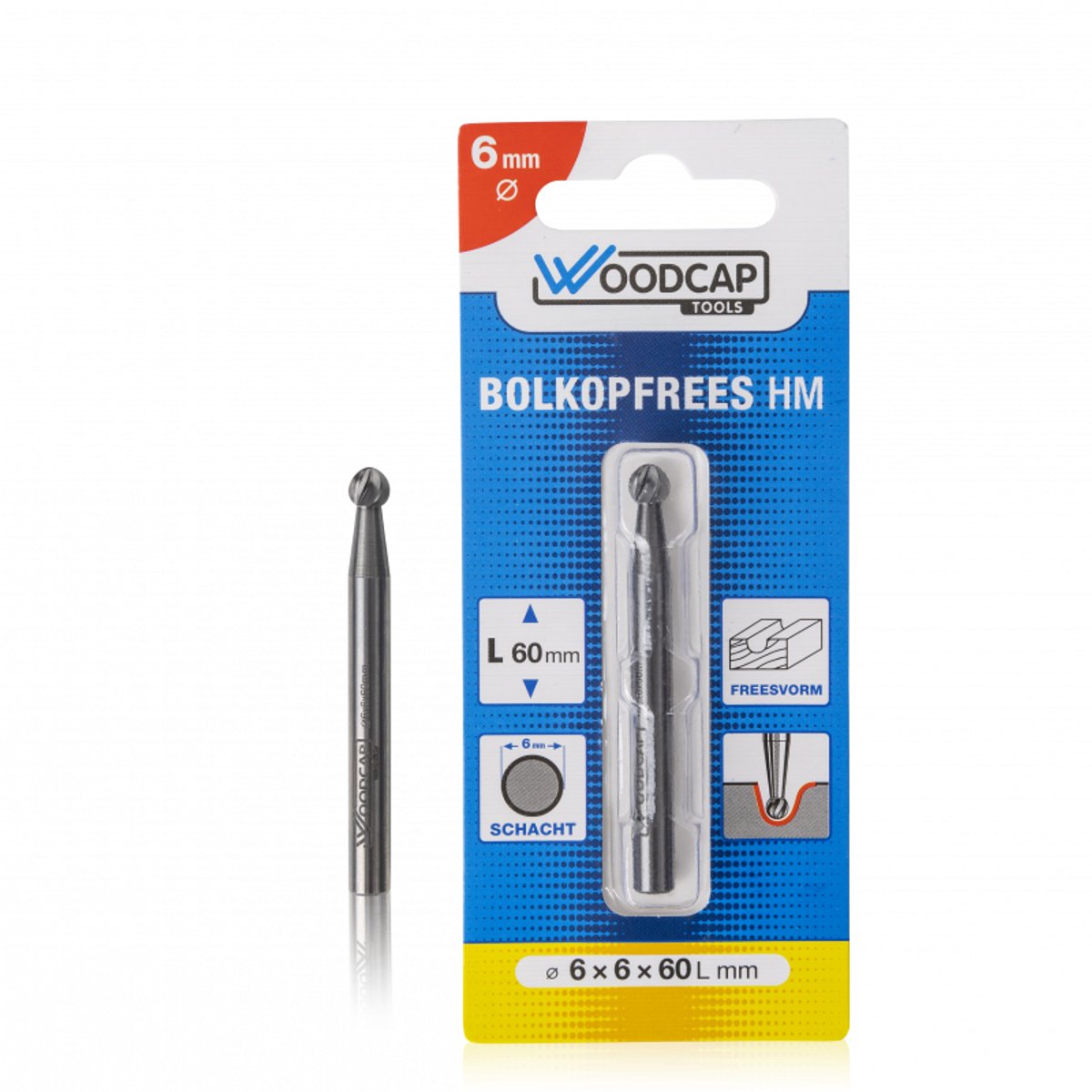 Houtrotfrees Woodcap Tools HM Bolkopfrees ø 6 mm x 6 x 60 mm