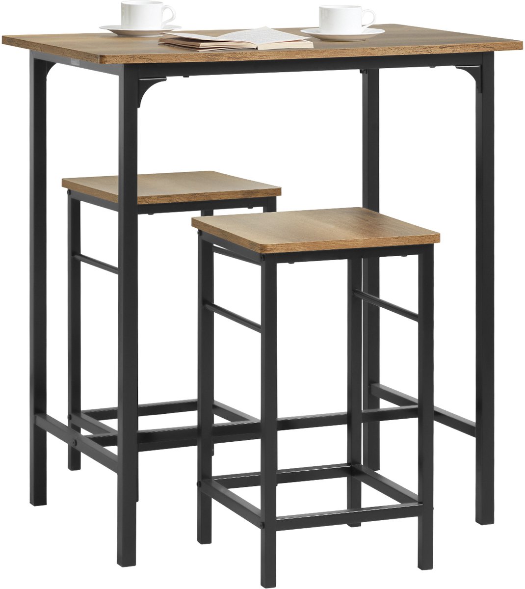SoBuy Bartafel met 2 krukken stoelen Tuinset Eettafel 3 delige set voor keuken eetkamer bistro Bruin OGT10-PF