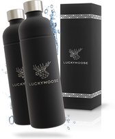 Luckymoose RVS Drinkfles 1,25L - Universeel geschikt voor Bruiswatertoestellen - Set van 2 - Infinity Roestvrijstalen Waterfles - Herbruikbaar - Zwart