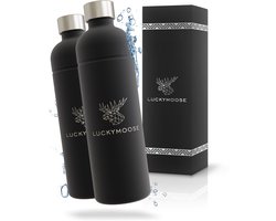 Bouteille en acier inoxydable Luckymoose - Infinity - Bouteille d'eau pour machine à eau gazeuse - Bouteille Water de 1,25 L - Set de 2 - Zwart - Compatible avec les modèles Aarke, Philips et Brita