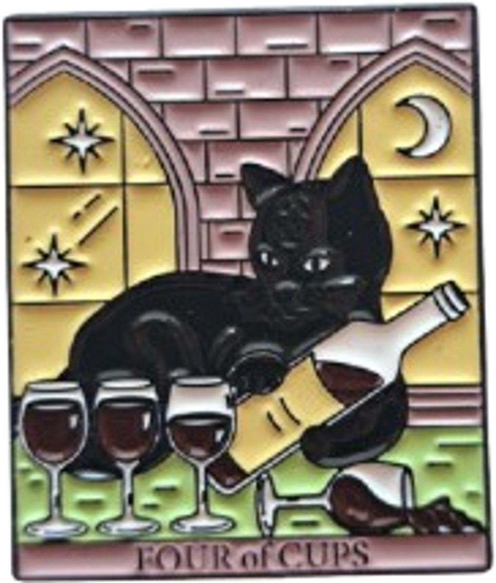 Pin Broche - Four of cups kat - Kledingspeld - Speldje voor rugzak of kleding - Kleine cadeautjes - enamel pin - Grappige badge - 1 stuk