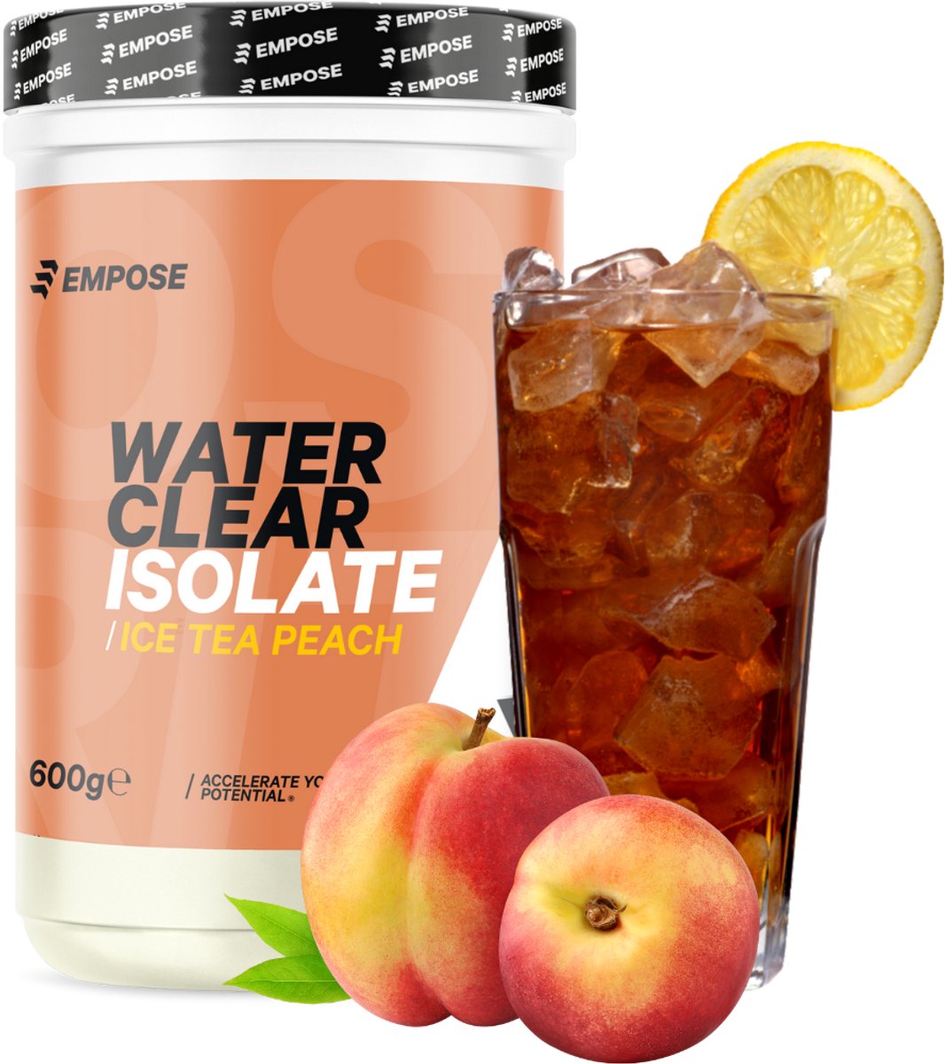 Goedkoopste Empose Nutrition Water Clear Isolate - Proteine Ranja - Proteïne Shake - Eiwit Poeder - Eiwitshakes - Proteïne Shake - Whey-Isolaat - Proteine poeder - Suikervrij/Vetvrij - 600 gr - Ice Tea Peach