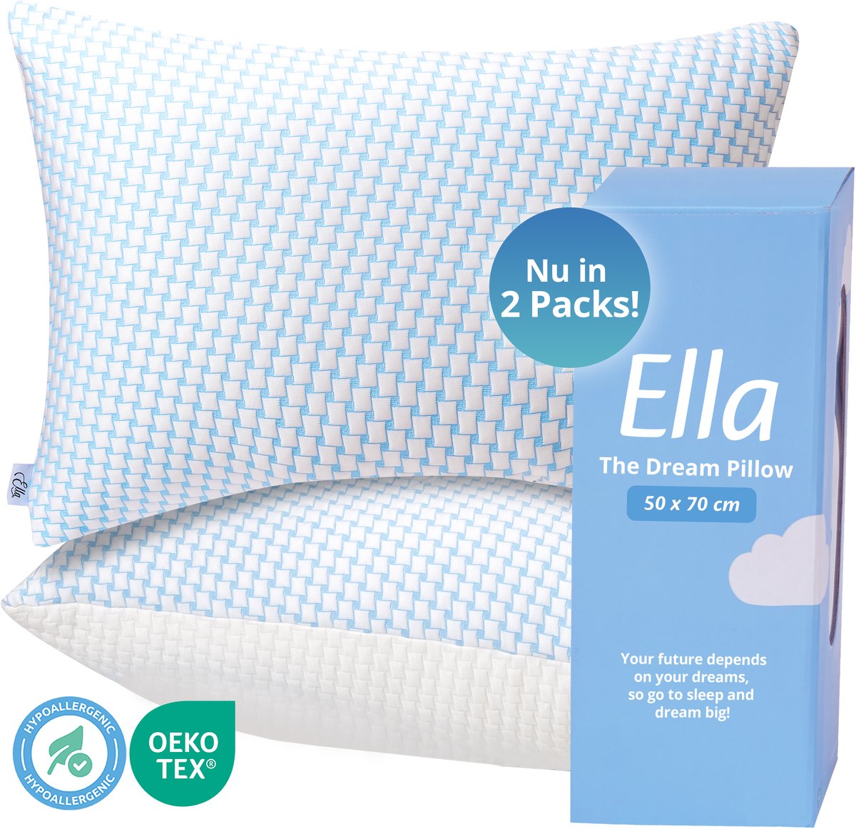 Ella Hoofdkussen Memory Foam 2 stuks - Kussen 50x70 CM - Afstelbaar Traagschuim voor Rug , buik- en zijslaper - Ergonomisch en Orthopedisch: Vermindert Nekklachten
