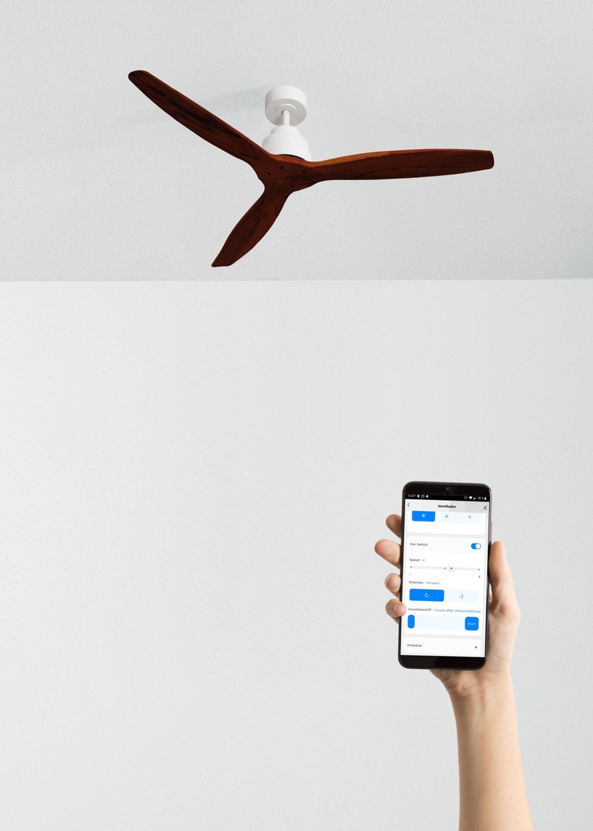 CREATE - Plafondventilator 40W silent Ø132 cm - Met Wifi - Met Afstandsbediening - 6 Snelheden - Timer - Zomer/Winter functie - Wit - WIND STYLANCE – foto 6