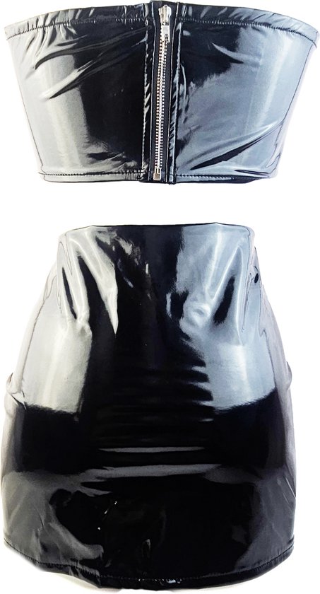 Korte leather-look rok met koord Ella zwart