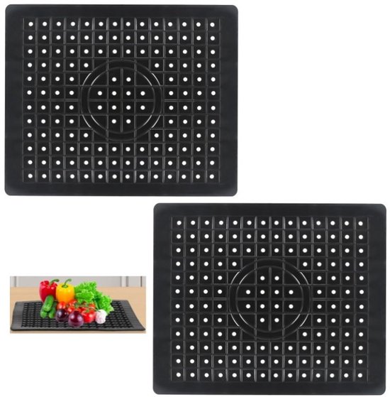 Lot de 2 Tapis d'évier - 30,5 x 25,4 cm - Protections rectangulaires pour évier - Pour fond d'évier de cuisine - Tapis d'évier en caoutchouc - Zwart