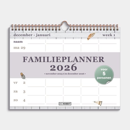 Foto: Hobbit familieplanner 2026 familie kalender spiraalgebonden 5 personen a4 22 x 29 7 cm veertjes