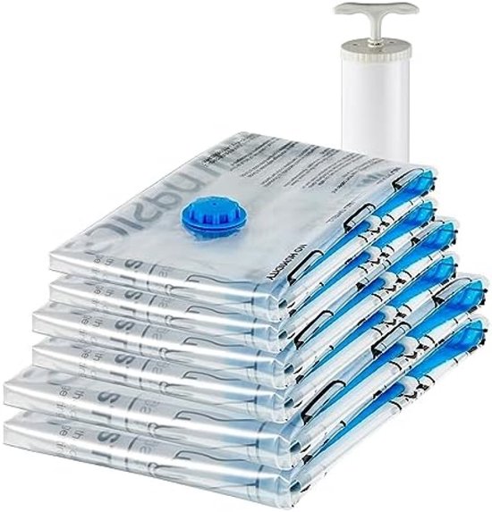 Vacuümcompressie-opbergzakken set met handpomp, 6 stuks in verschillende maten (2 Vacuümcompressie-opbergzakken set met handpomp, 6 stuks in verschillende maten (2