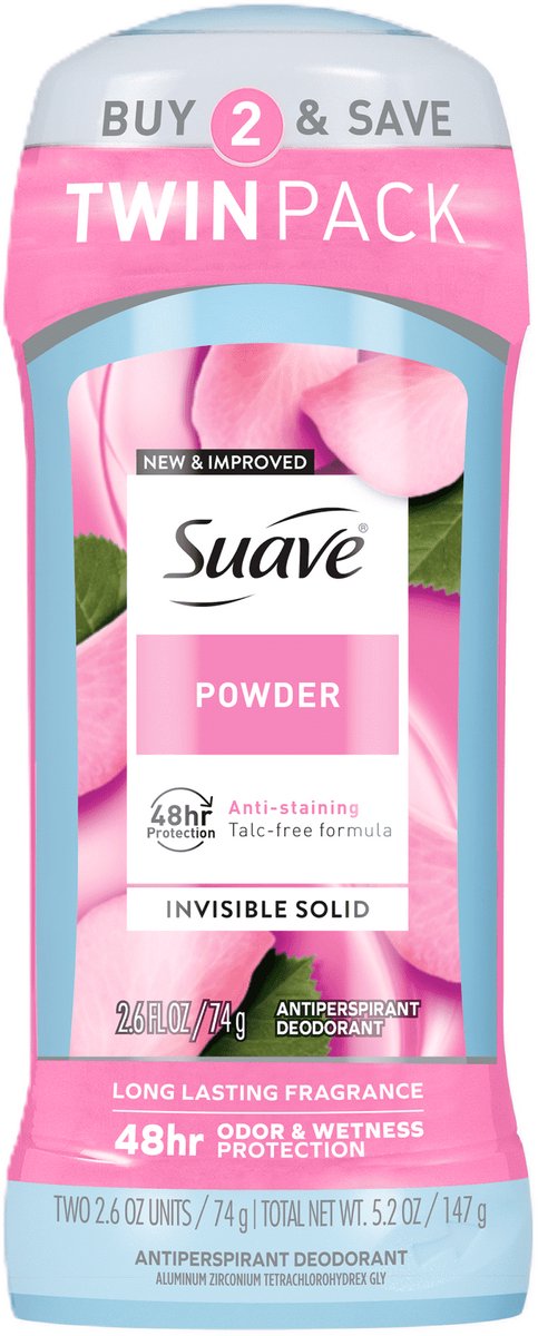 Suave Antiperspirant Deodorant For Women, 48hr Protection, Powder Twin Pack