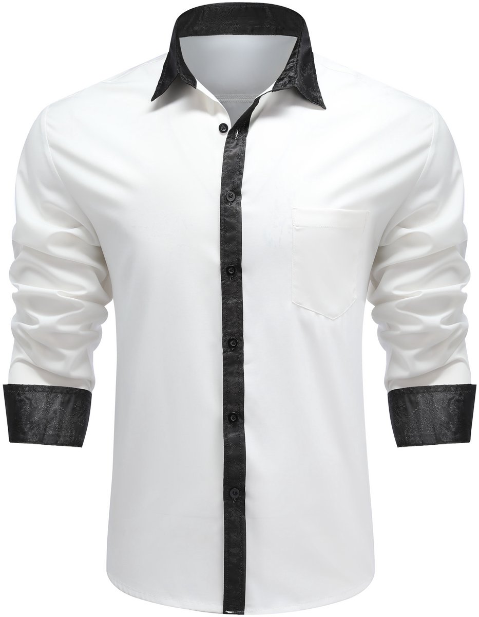 Allthemen Heren Geborduurd Overhemd Lange Mouwen - Losse Fit Kraag Casual Shirt - S