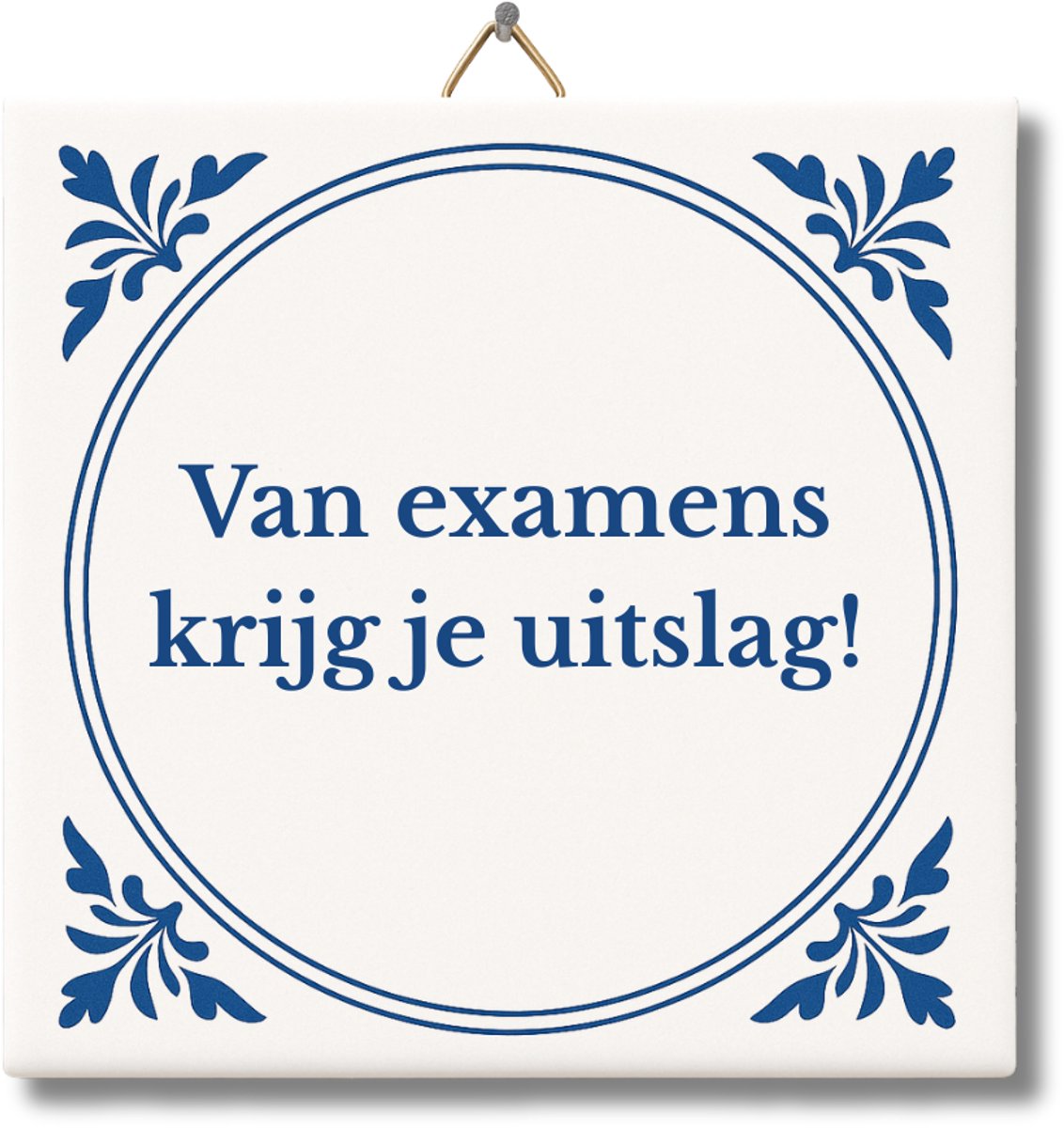 NietMokken.nl – Tegeltje “Van examens krijg je uitslag” – Grappige tegel met ophanghaakje met tekst – Leuk als cadeau – 15x15 cm – Keramiek – Ophangbaar – Origineel en humoristisch