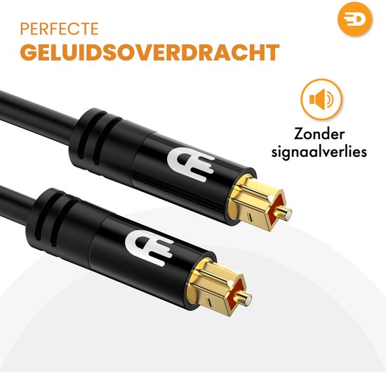 Zwarte optische kabel met gouden connectoren en het Drivv. logo, voor perfecte geluidsoverdracht.