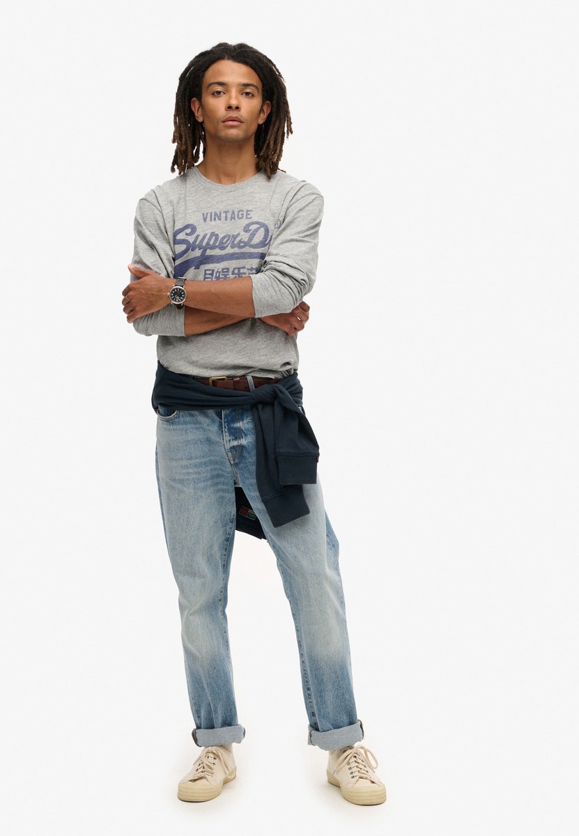 Superdry Klassieke top met print en lange mouwen Heren Tops Grijs