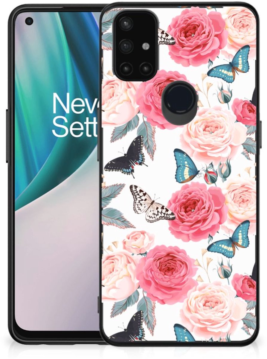 OnePlus Nord N10 5G Bloemen Hoesje Butterfly Roses