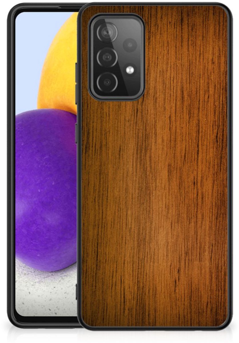 Samsung Galaxy A72 (5G/4G) Houten Print Telefoonhoesje Donker Hout