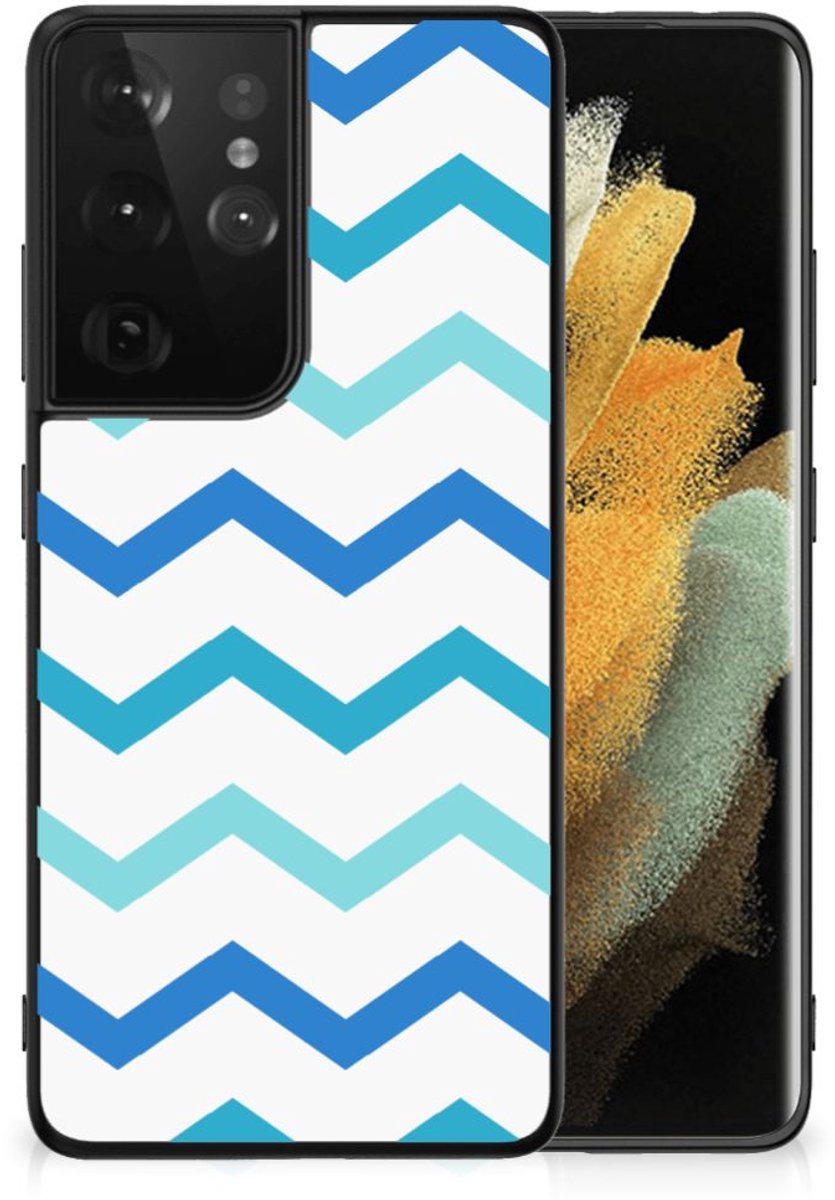 Samsung Galaxy S21 Ultra Back Case Zigzag Blauw