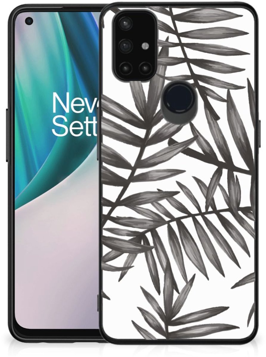 OnePlus Nord N10 5G Bloemen Hoesje Leaves Grey