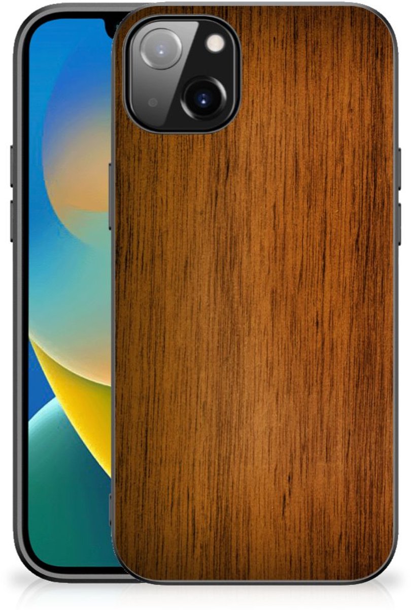 Back Cover voor iPhone 14 Plus Houten Print Telefoonhoesje Donker Hout