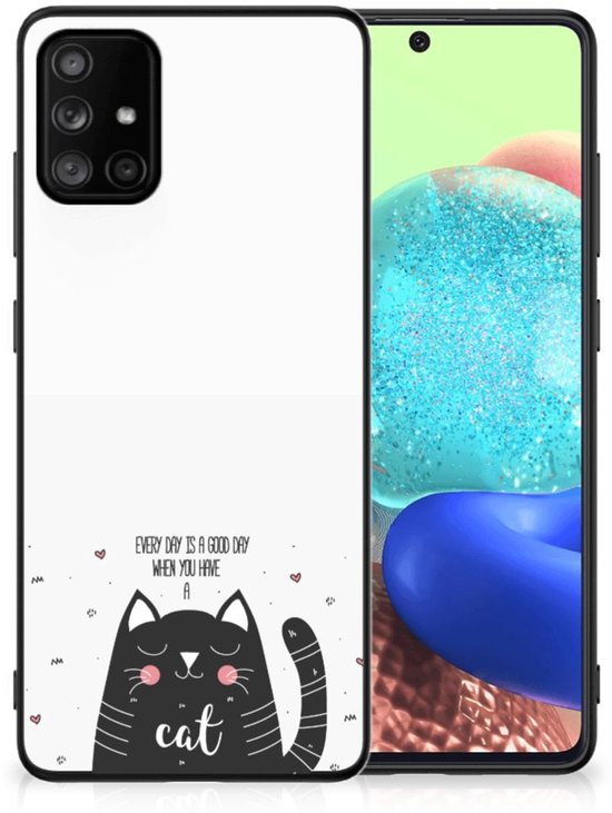 Etui rigide pour téléphone portable Samsung Galaxy A71 avec bordure noire Cat Good Day