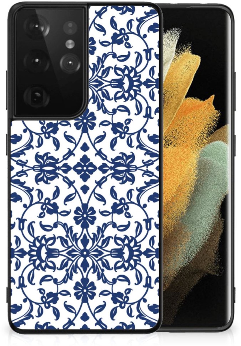 Samsung Galaxy S21 Ultra Bloemen Hoesje Flower Blue