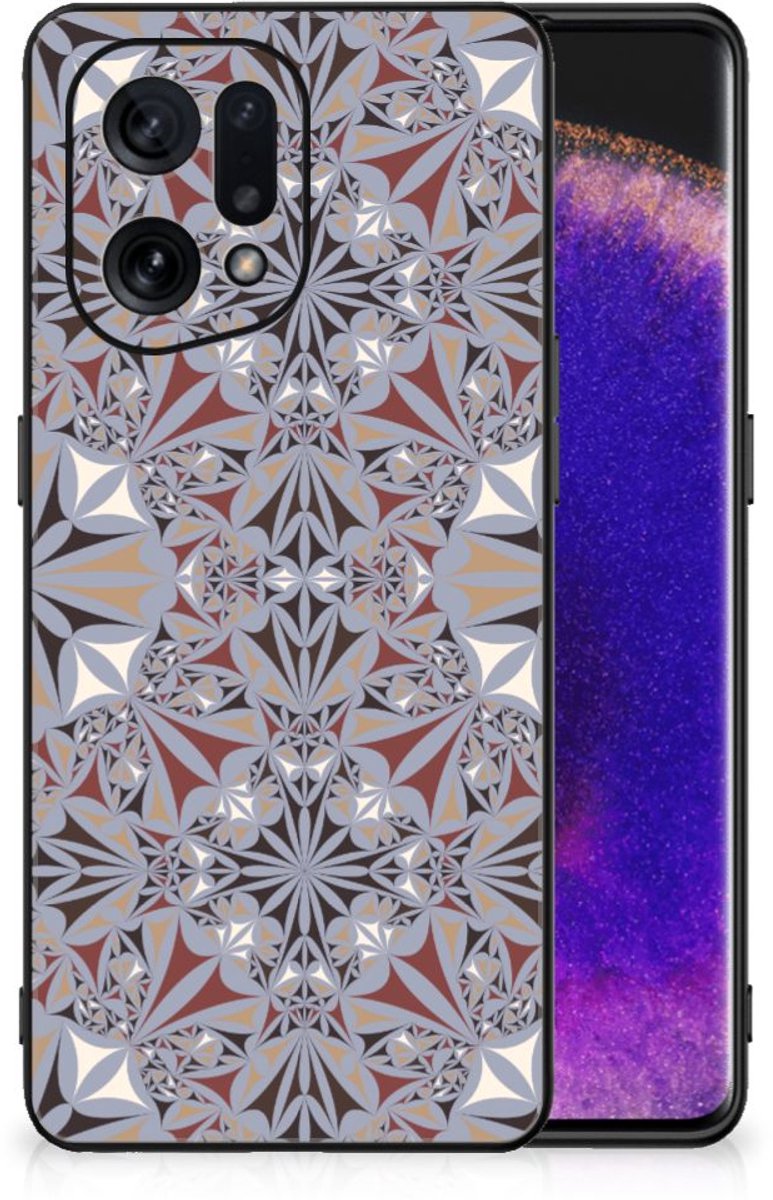 OPPO Find X5 Marmeren Print Telefoonhoesje Flower Tiles