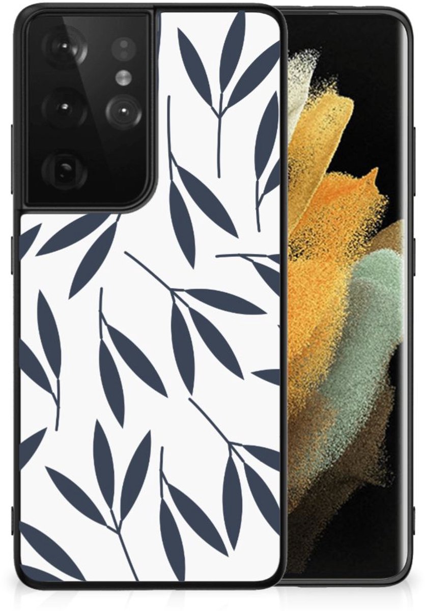 Samsung Galaxy S21 Ultra Bloemen Hoesje Leaves Blue