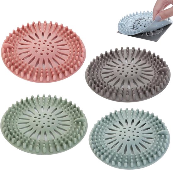 Afvoerplug - 4 Stuk - Haarstopper - Haarvanger - Douche Zeef - Douche Filter - Haarfilter - Douche Afvoer - Gootsteen Zeef - Doucheput - Anti-Haar Afvoer Stop - Anti Verstopping