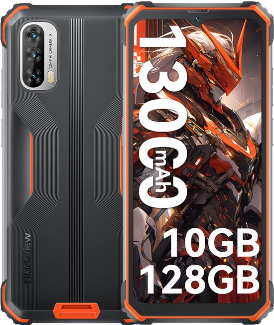 Blackview BV7100 Smartphone - 6GB RAM - 128GB ROM - 6.5 inch FHD - 13000 mAh - 4G - Android 12 - IP69K wasserdichtes - NFC-/OTG/Handschuhmodus - Oranje