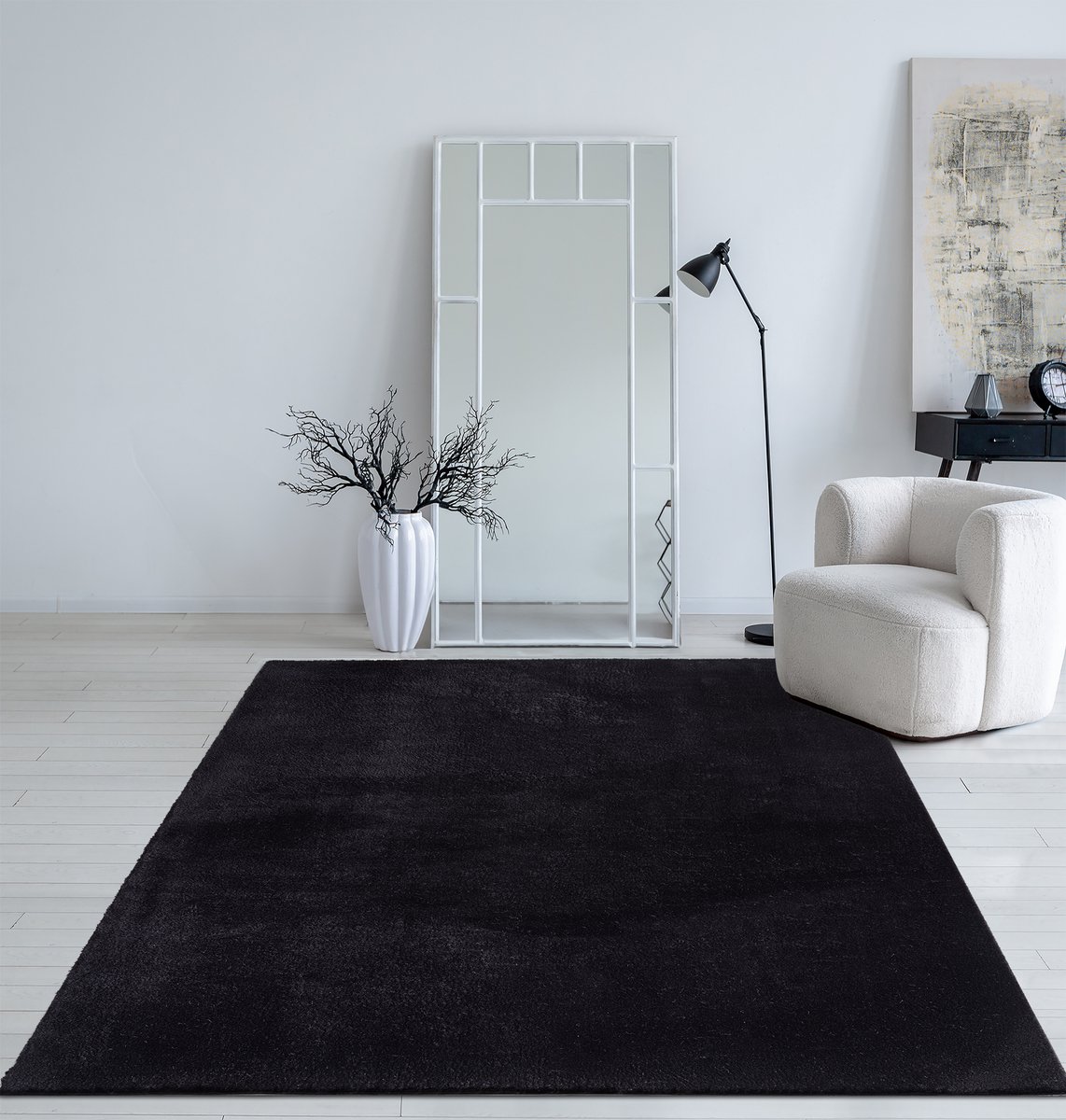 Mia’s Teppiche Taos – superzacht kortflor vloerkleed met antislip rug, wasbaar, zwart, 140 x 200 cm