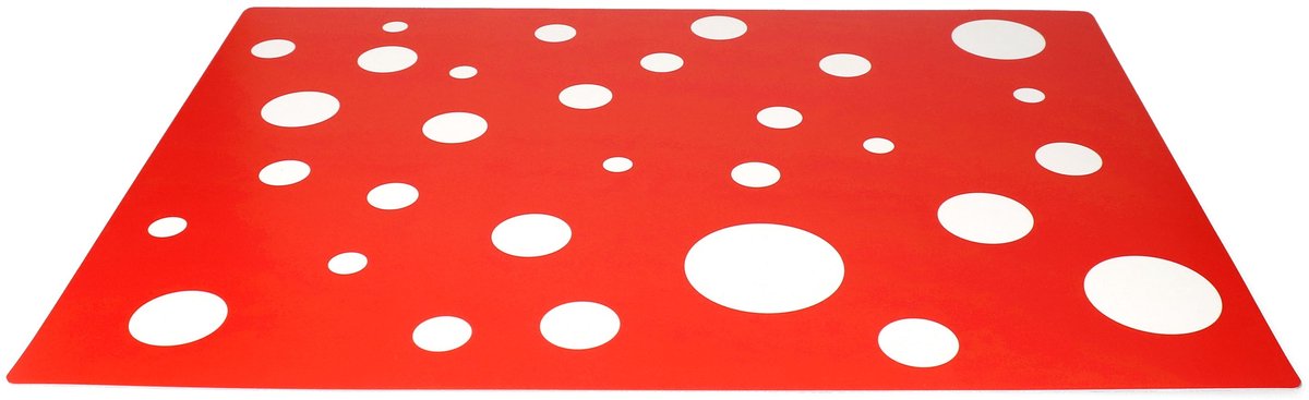 Set van 8 placemats rood met witte stippen 45 x 32 cm
