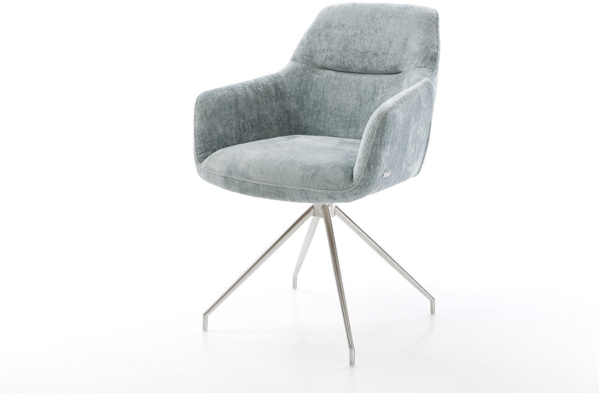 DELIFE Eetkamerstoel Pejo-Flex kruisframe conisch roestvrij staal chenille pastelblauw 180° draaibaar pocketveer kern