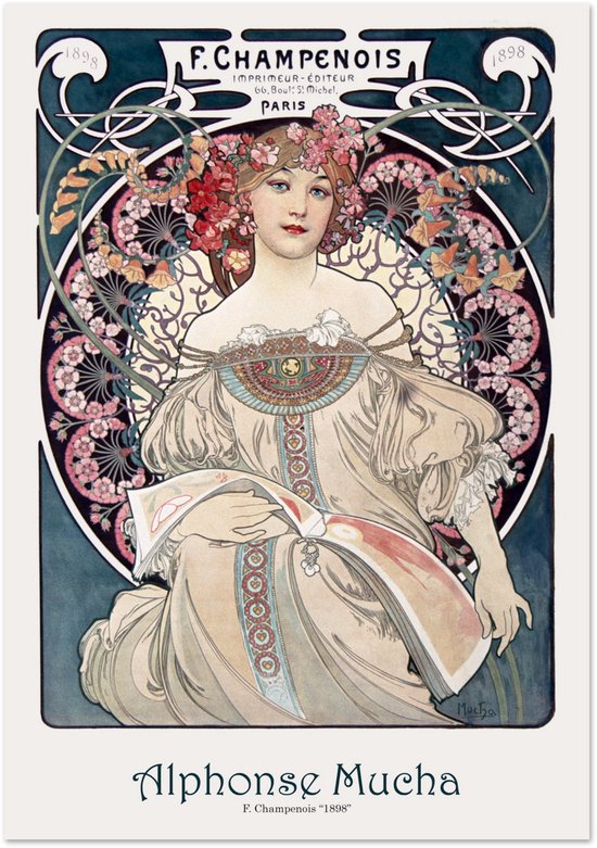 Affiche Alphonse Mucha - F. Champenois - 70x100 cm / 28x40″ - Décoration Salon - Décoration Chambre - Décoration - Décoration murale - Décoration murale Salon - Décoration murale Chambre - Décoration murale - Décoration murale Salon