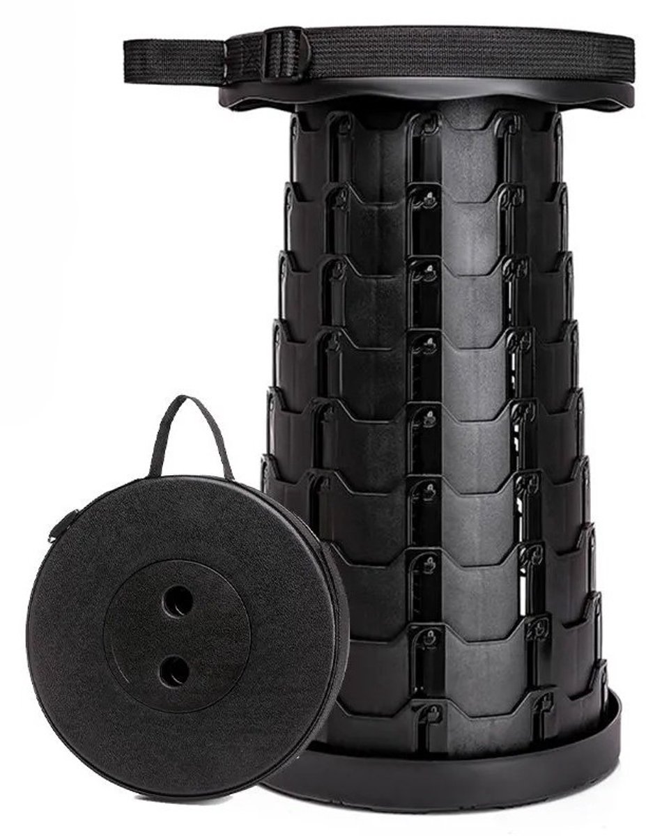 Opvouwbare kruk – Festival stoel -Klapstoel - Festival kruk - kamperen - Telescoop kruk - krukje - draagbare kruk - Voetensteun - Tot 45cm - Zwart