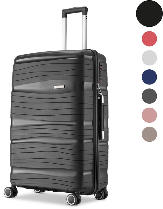 SKYCASES Travel One – 28-inch Grote Reiskoffer - Cijferslot - 50x29x77 cm - 98L - Lichtgewicht, Waterdicht & Duurzaam - XL Rolkoffer Groot - Zwart V2