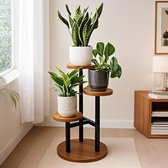 CHIWIN Plantenstandaard Binnen - 3-Laags - Plantenrek Moderne - Plantentrap - Plantentafel - Plantentafeltje voor Binnen - Stabiele Basis - Eenvoudige Montage - Metaal & Hout - Bruin