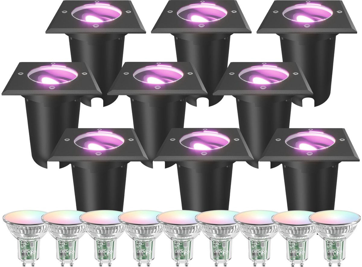Ledvion Set van 9 LED Grondspot Buiten IP67 4.9W 230V 345Lm GU10 RGB