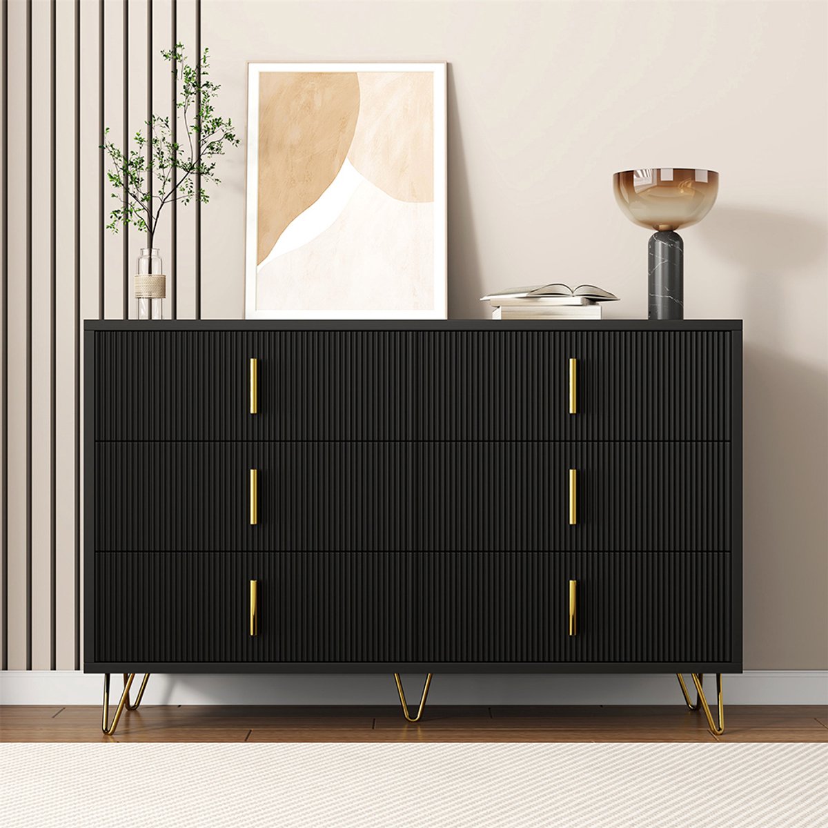 Pugsdrly Elegant dressoir met modern design, handig en veel opbergruimte, gouden handgrepen