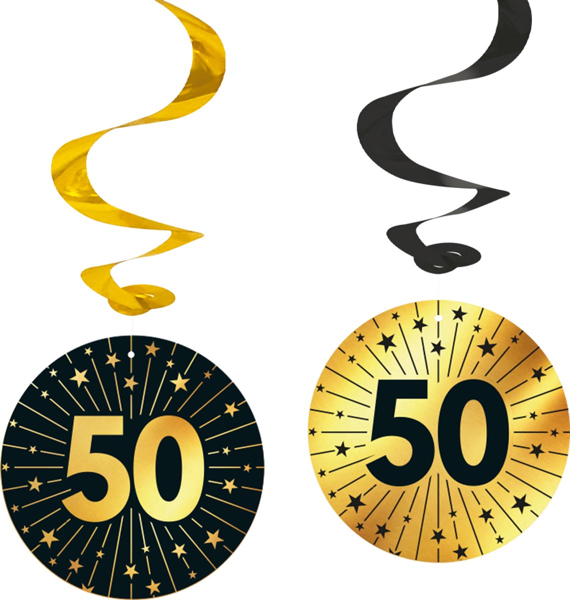 12x Swirls 50 jaar zwart / goud - Golden Celebrations - Verjaardag Feestje Hangdecoratie Versiering Feestdecoratie Decoratie