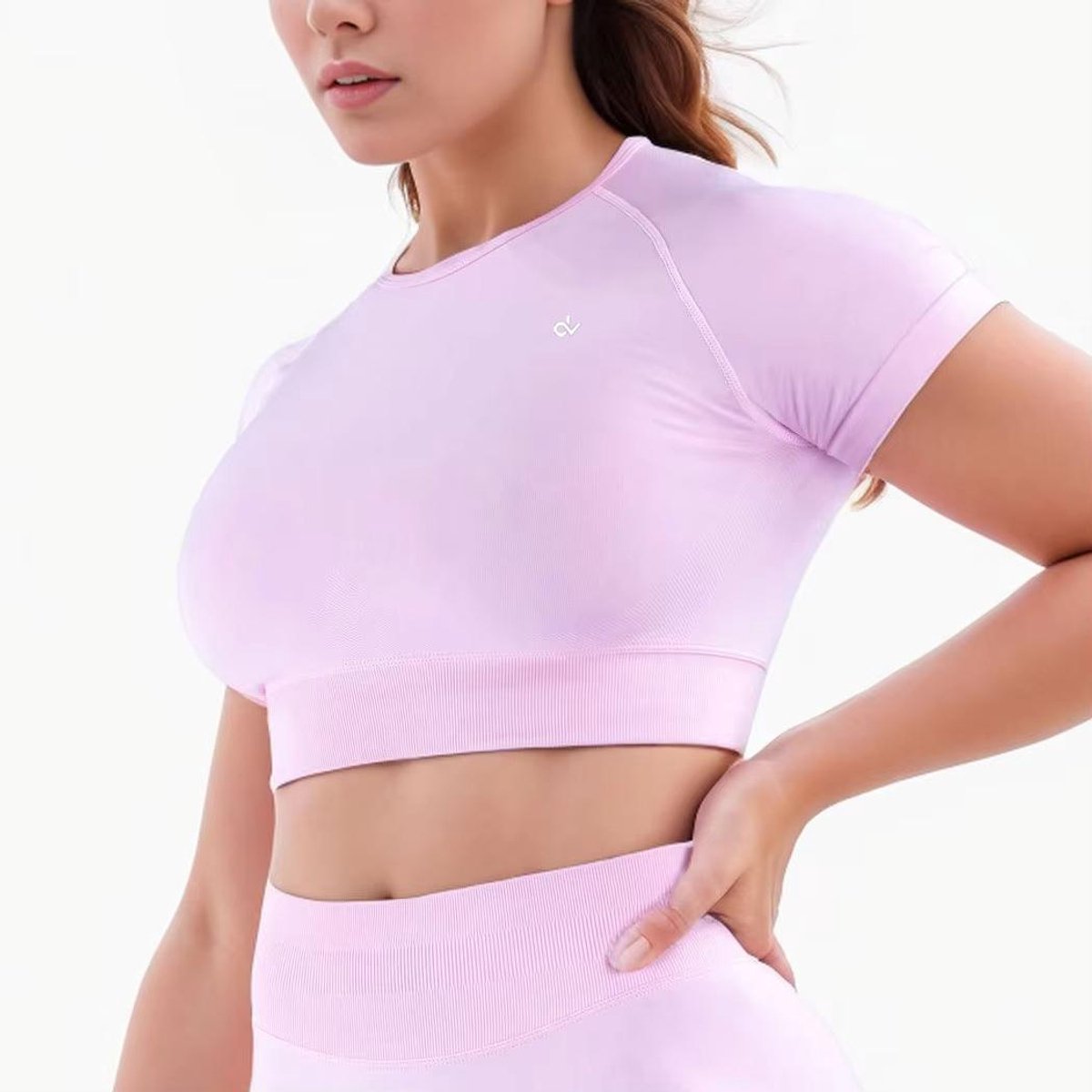 DV – Roze – S – SportCrop – SculptWear – Dames – Korte Mouwen - Sport Shirt- Aansluitend, Ademend, Zweetafvoerend