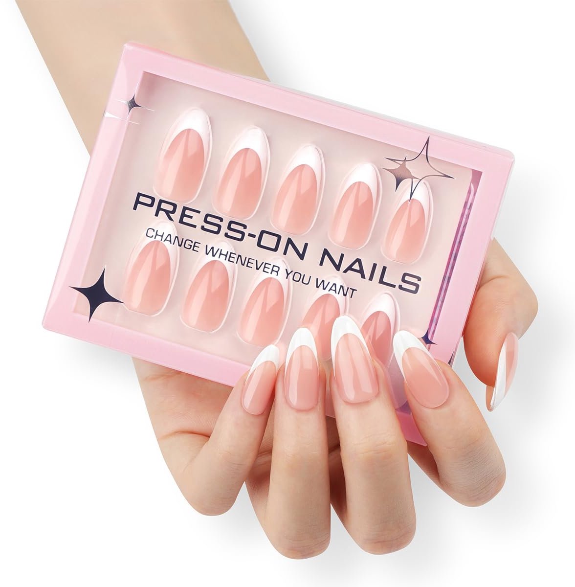 Press on nails – Nepnagels– Amandelvorm – 30 stuks – Lang - French Manicure