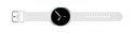 Witte smartwatch met zilverkleurige kast en zwart wijzerplaat, liggend.