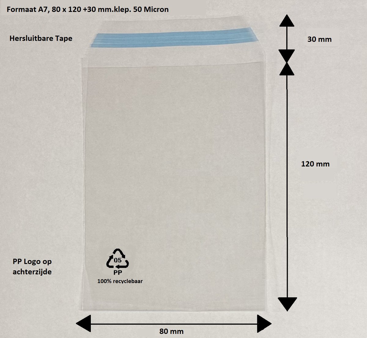 100x Plastic zakjes - A7 - 80x120+30 mm – Cellofaan zakjes met plakstrip - 50 micron - Transparant - PP zakjes 100% recyclebaar - Kleine plastic zakjes