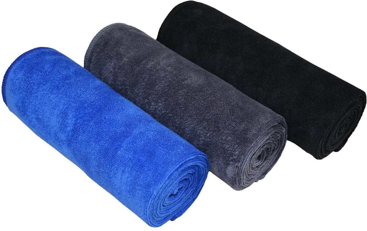 Microvezel Sporthanddoeken - Sneldrogend en Absorberend - 3 Stuks - Zwart, Donkerblauw en Grijs - 40 cm x 80 cm